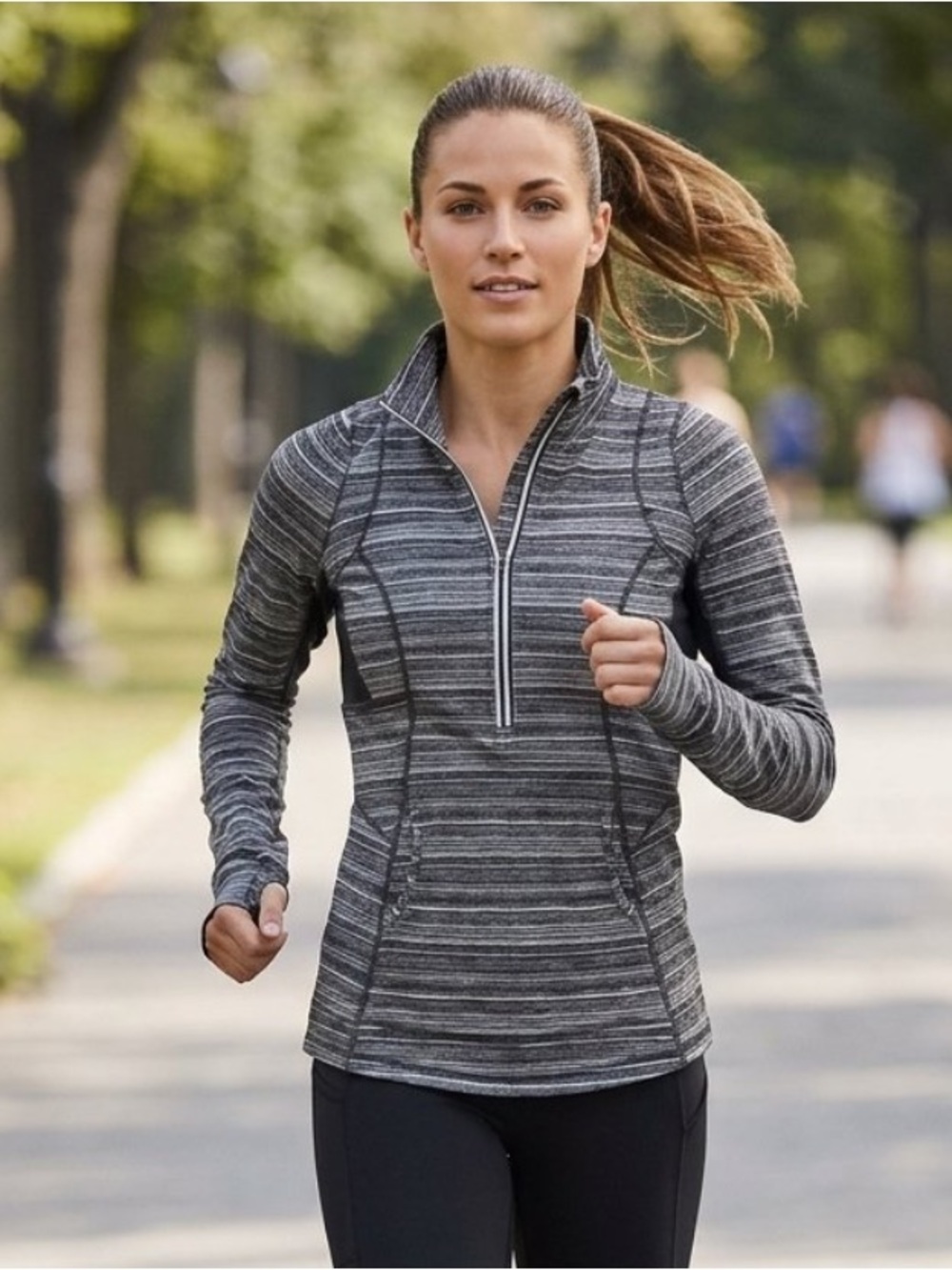 Lululemon Striped Half-Zip Athletic Top in Heathered Black & White. 
Size 6